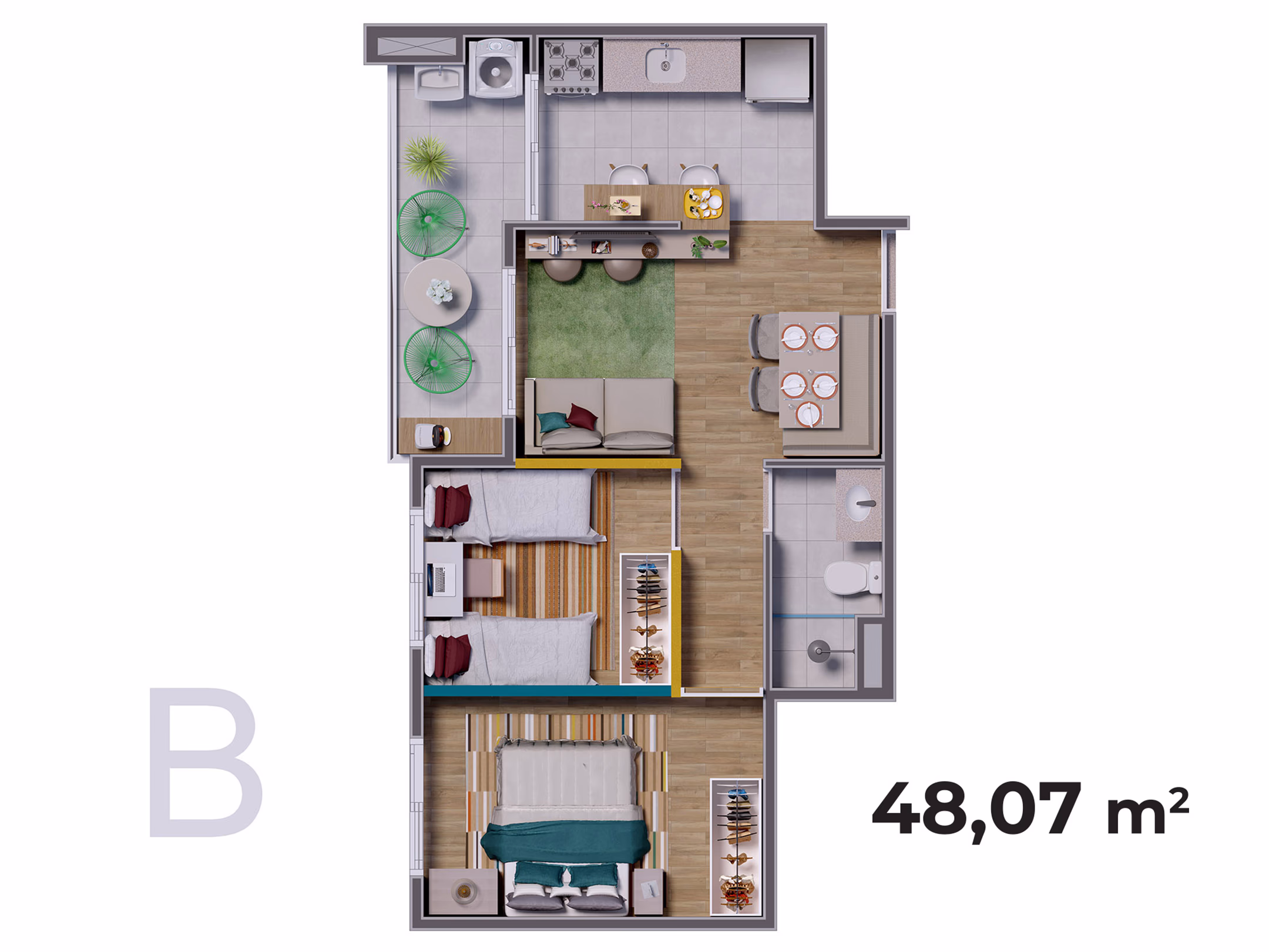 Planta tipo B - 2 dormitórios