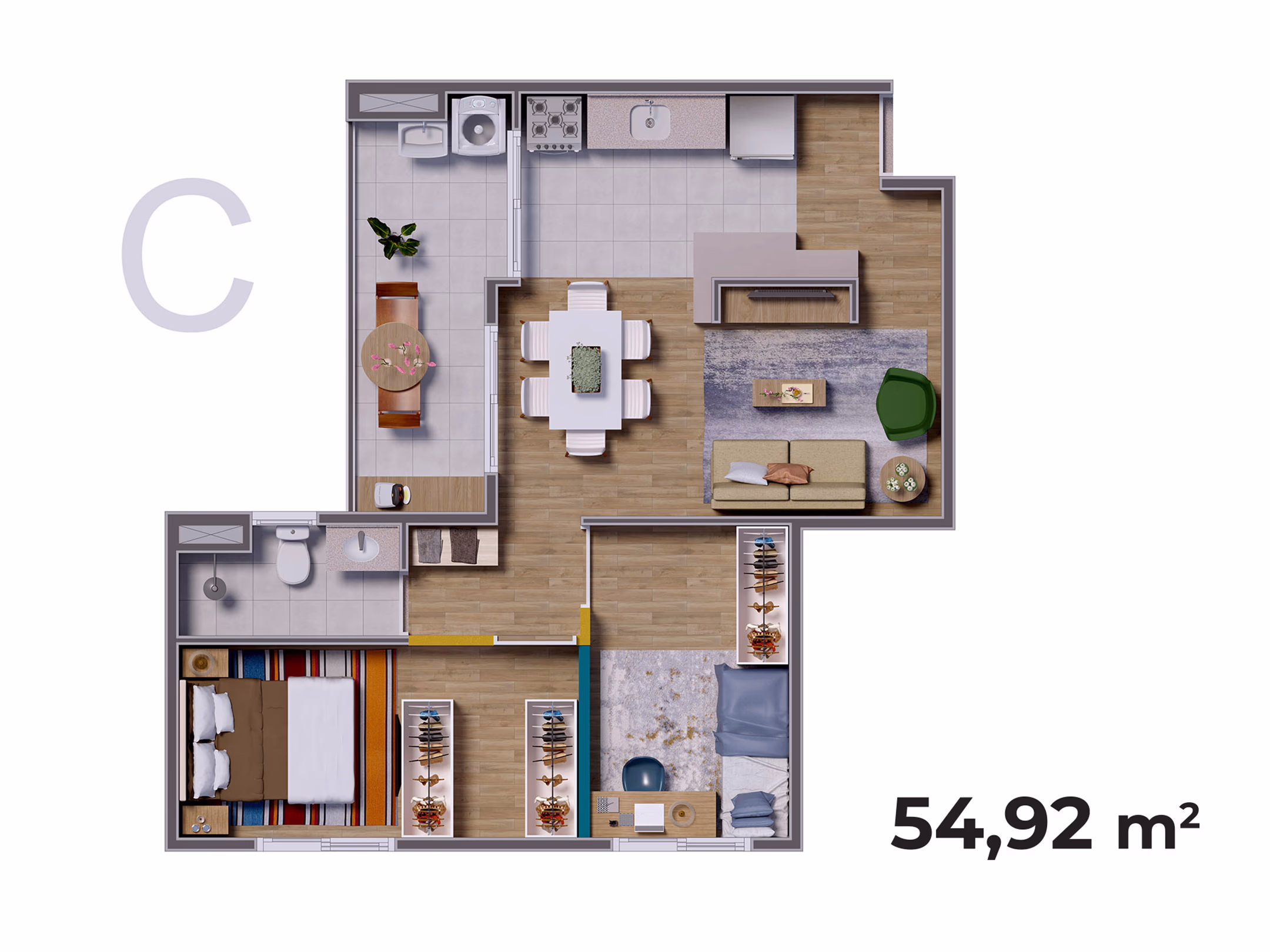 Planta tipo C - 2 dormitórios